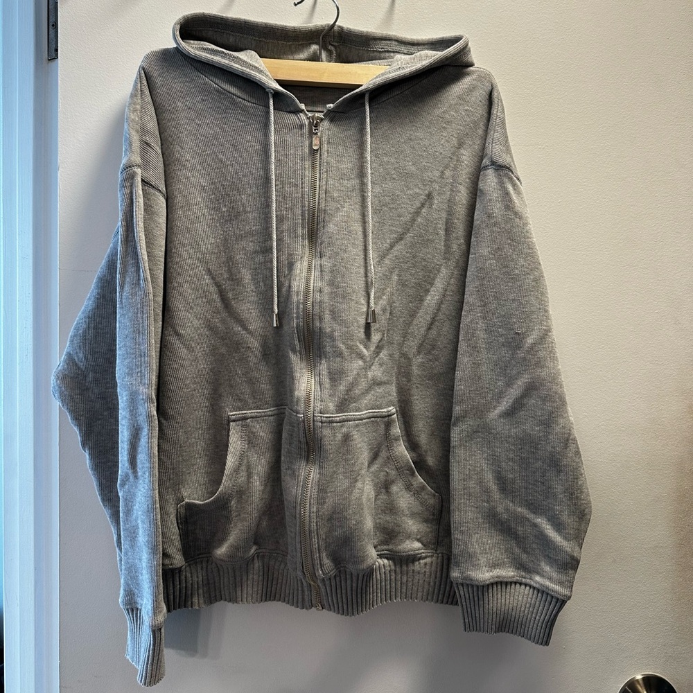 Vintage Segments Classic Grey Full-Zip Hoodie – Made in Canada – Size L